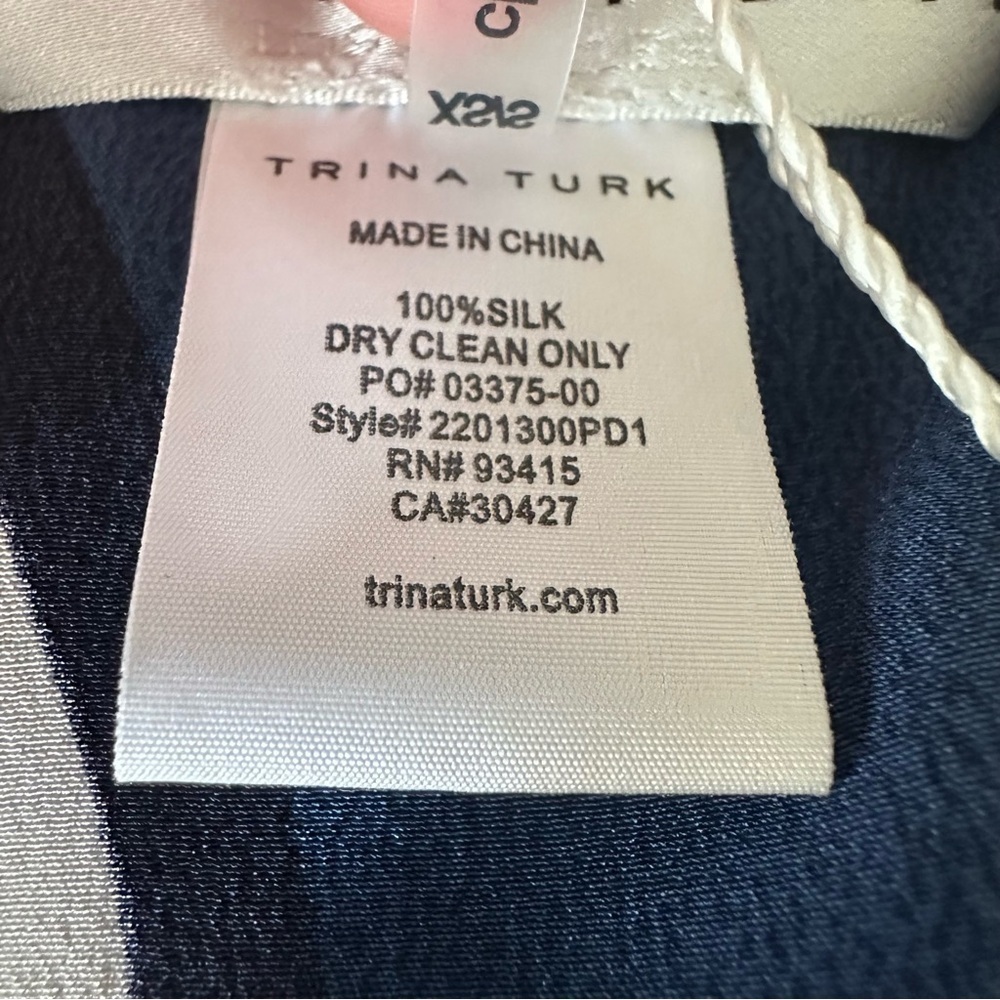 Trina Turk New Navy Swirl Silk Theodora Caftan Dress Women’s XS/S - Picture 10 of 14